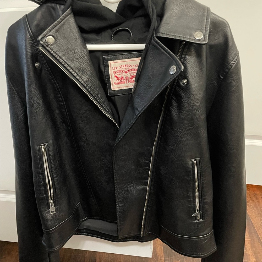Levi's® Fleece Hood Faux Leather Moto Jacket